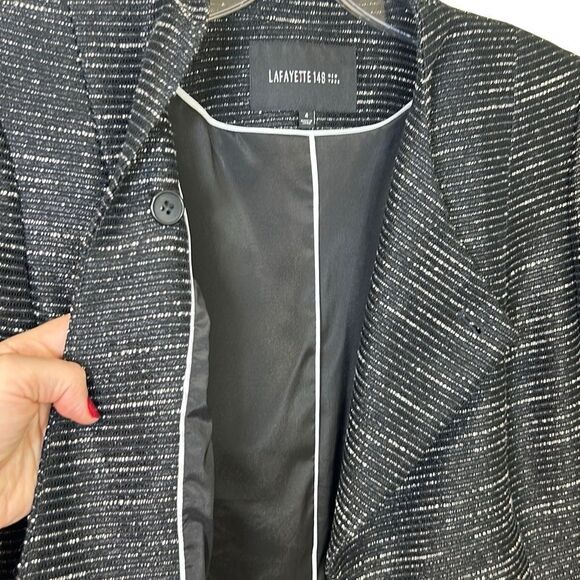 Lafayette 148 - Women’s Tweed Blazer, Silk Blend, Asymmetric, Black/White Size 4 - Picture 11 of 17